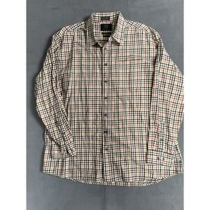 Viyella Shirt Mens M Wool Cotton Blend Tan Plaid 27 Pit To Pit 33 L Reg Fit